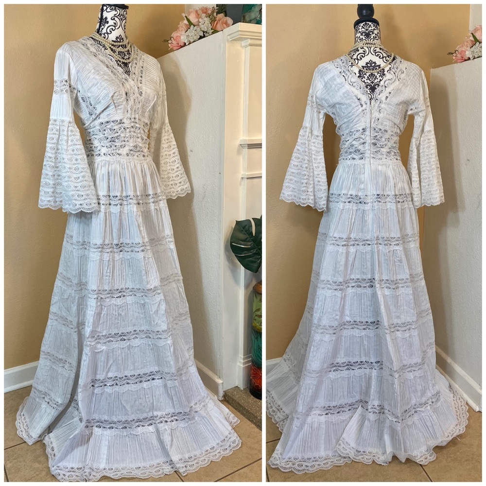 Vintage Bell Sleeve Lace Boho Prairie Dress
